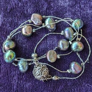 Natural Black Tahitian Pearls Necklace With 925 Sterling Silver Clasp